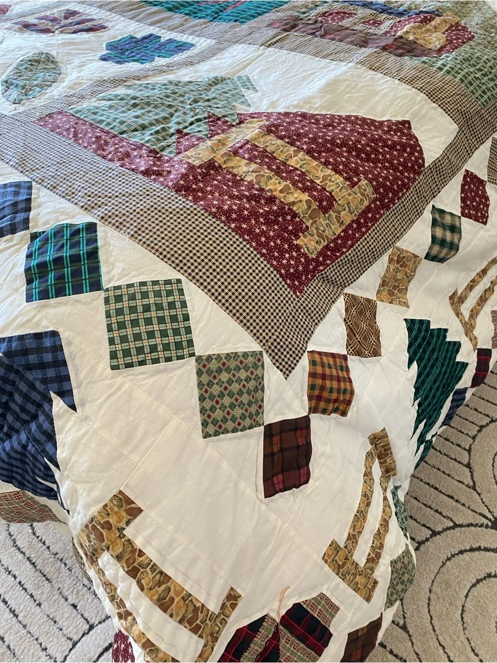 Mennonite HandMade Rustic Lodge Cabin Quilt Queen Pine Tree Patchwork Bedding